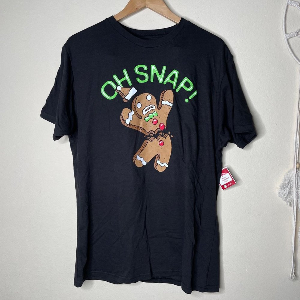 New Holiday Time Ugly Christmas Mens T Shirt Oh Snap Gingerbread Black Size L
